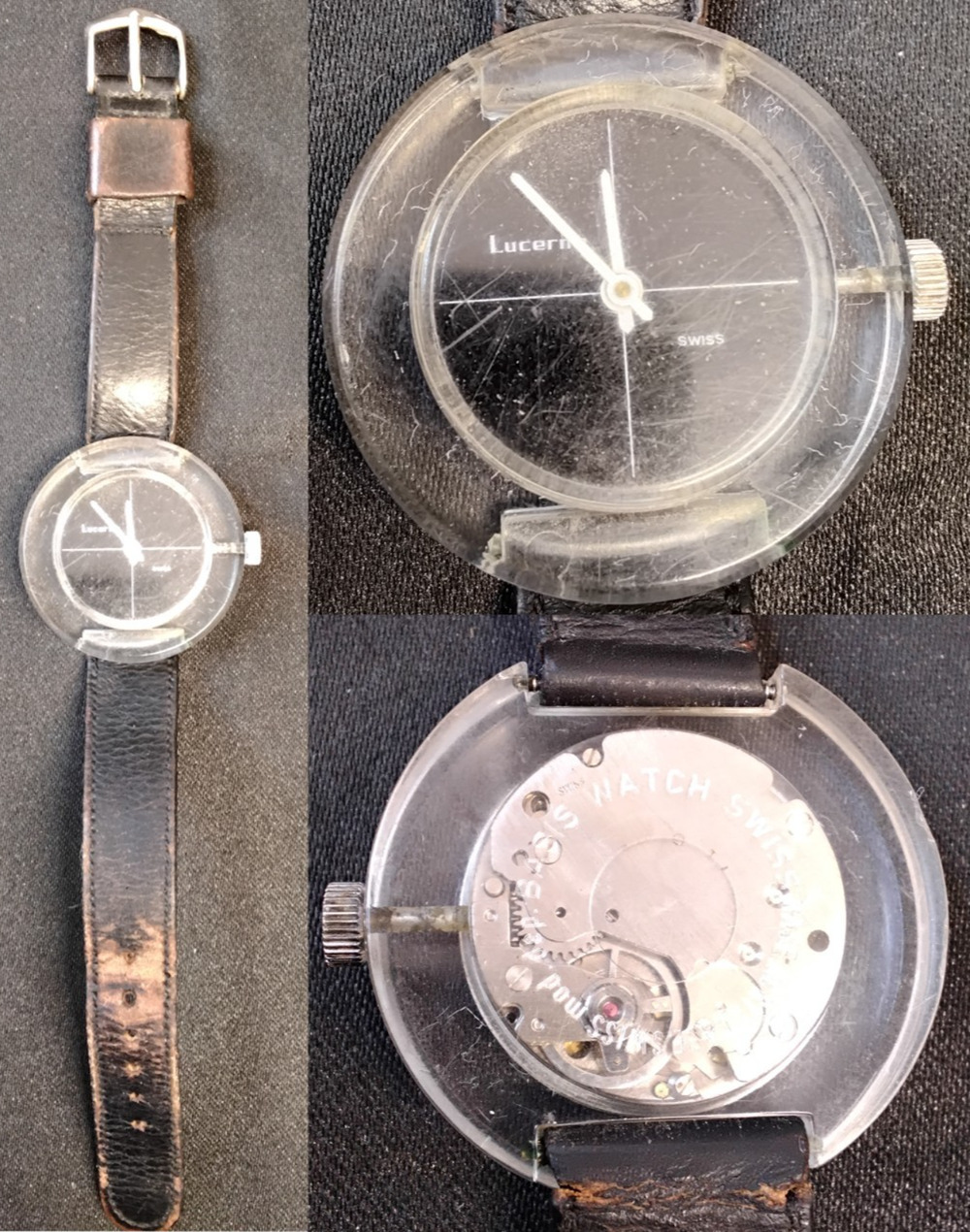Vintage Lucerne Lucite Wind-Up Women's Watch Acrylic w/ Leather Band #Z5875
